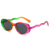 (6 PACK) Wholesale Sunglasses Fashion Oval Vintage Trendy Women 2024 - BulkSunglassesWholesale.com - Green Purple Frame Black Lens